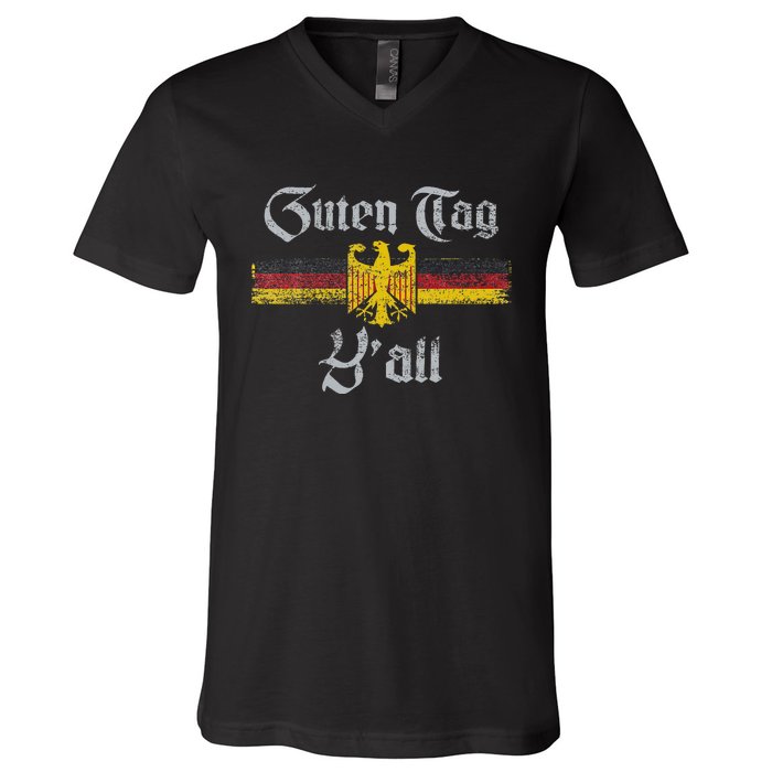 Guten Tag YAll Oktoberfest German Flag Eagle Prost V-Neck T-Shirt