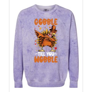 Gobble Till You Wobble Dabbing Turkey Funny Thanksgiving Gift Colorblast Crewneck Sweatshirt