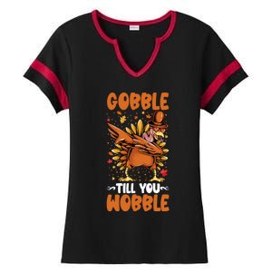 Gobble Till You Wobble Dabbing Turkey Funny Thanksgiving Gift Ladies Halftime Notch Neck Tee