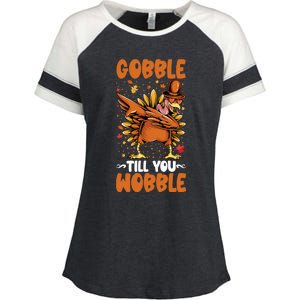 Gobble Till You Wobble Dabbing Turkey Funny Thanksgiving Gift Enza Ladies Jersey Colorblock Tee