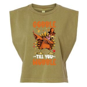 Gobble Till You Wobble Dabbing Turkey Funny Thanksgiving Gift Garment-Dyed Women's Muscle Tee