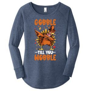 Gobble Till You Wobble Dabbing Turkey Funny Thanksgiving Gift Women's Perfect Tri Tunic Long Sleeve Shirt