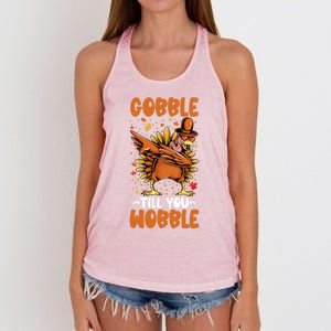 Gobble Till You Wobble Dabbing Turkey Funny Thanksgiving Gift Women's Knotted Racerback Tank