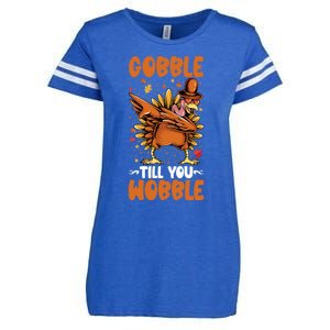 Gobble Till You Wobble Dabbing Turkey Funny Thanksgiving Gift Enza Ladies Jersey Football T-Shirt