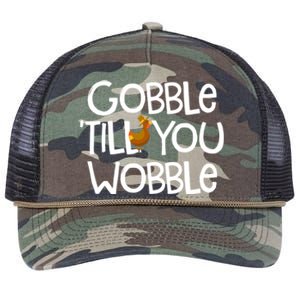 Gobble Till You Wobble Turkey Face Funny Thanksgiving Humor Great Gift Retro Rope Trucker Hat Cap