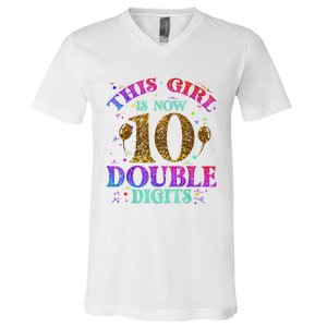 Girl Ten Years This Girl Is Now 10 Double Digits V-Neck T-Shirt