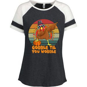 Gobble Til You Wobble Dabbing Turkey Thanksgiving Great Gift Enza Ladies Jersey Colorblock Tee