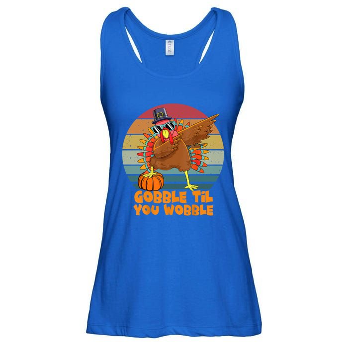 Gobble Til You Wobble Dabbing Turkey Thanksgiving Great Gift Ladies Essential Flowy Tank