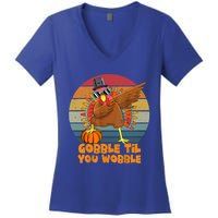 Gobble Til You Wobble Dabbing Turkey Thanksgiving Great Gift Women's V-Neck T-Shirt