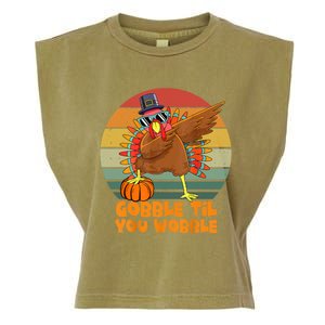 Gobble Til You Wobble Dabbing Turkey Thanksgiving Great Gift Garment-Dyed Women's Muscle Tee