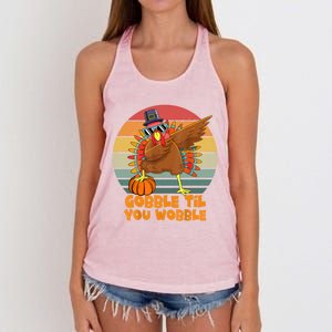 Gobble Til You Wobble Dabbing Turkey Thanksgiving Great Gift Women's Knotted Racerback Tank