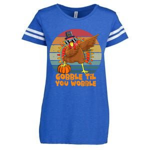 Gobble Til You Wobble Dabbing Turkey Thanksgiving Great Gift Enza Ladies Jersey Football T-Shirt