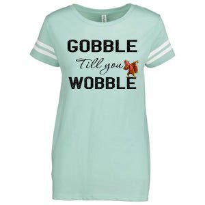 Gobble Till You Wobble Dabbing Turkey Thanksgiving Gift Enza Ladies Jersey Football T-Shirt