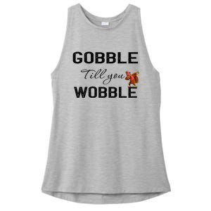 Gobble Till You Wobble Dabbing Turkey Thanksgiving Gift Ladies PosiCharge Tri-Blend Wicking Tank