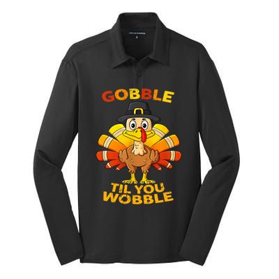 Gobble Til You Wobble Funny Outfit Thanksgiving Great Gift Silk Touch Performance Long Sleeve Polo