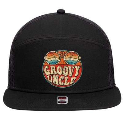 Groovy Uncle 70s Aesthetic Nostalgia 1970's Retro Uncle 7 Panel Mesh Trucker Snapback Hat