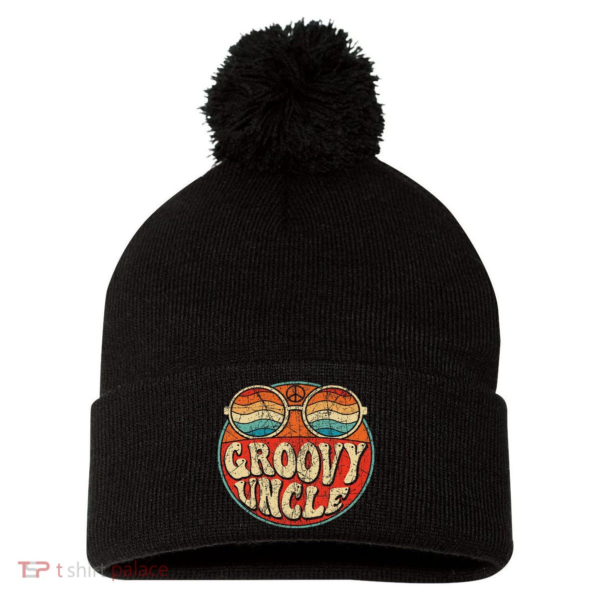 Groovy Uncle 70s Aesthetic Nostalgia 1970's Retro Uncle Pom Pom 12in Knit Beanie