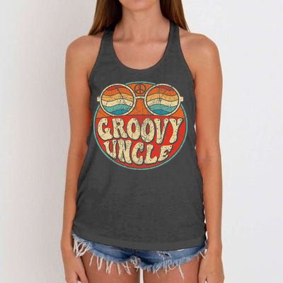 Groovy Uncle 70s Aesthetic Nostalgia 1970's Retro Uncle Women's Knotted Racerback Tank