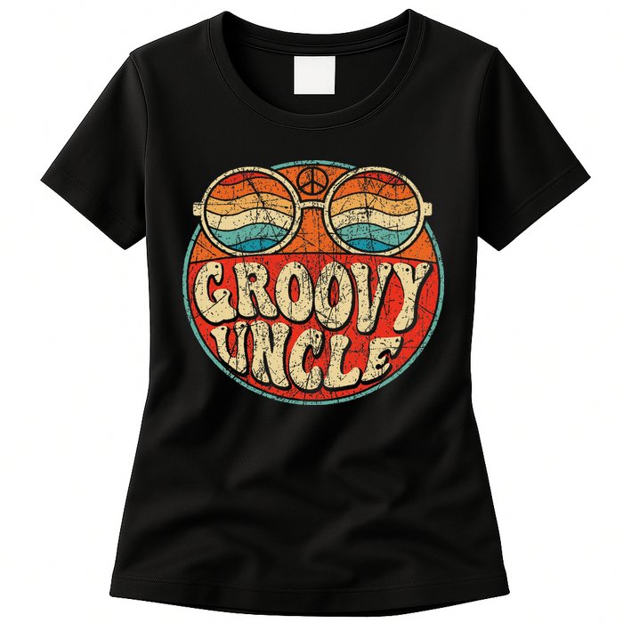 Groovy Uncle 70s Aesthetic Nostalgia 1970's Retro Uncle Womens T-Shirt