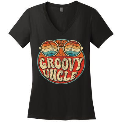 Groovy Uncle 70s Aesthetic Nostalgia 1970's Retro Uncle Women's V-Neck T-Shirt