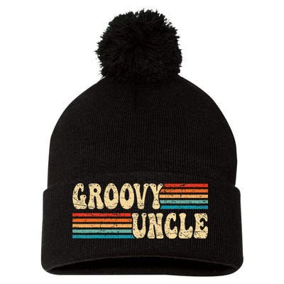 Groovy Uncle 70s Aesthetic Nostalgia 1970's Retro Uncle Pom Pom 12in Knit Beanie