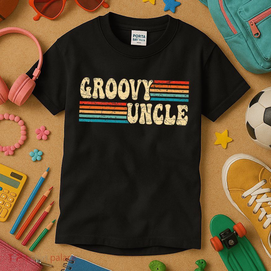 Groovy Uncle 70s Aesthetic Nostalgia 1970's Retro Uncle Kids T-Shirt