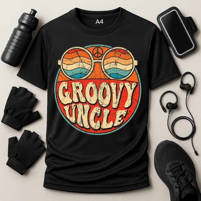 Groovy Uncle 70s Aesthetic Nostalgia 1970's Retro Uncle Cooling Performance Crew T-Shirt