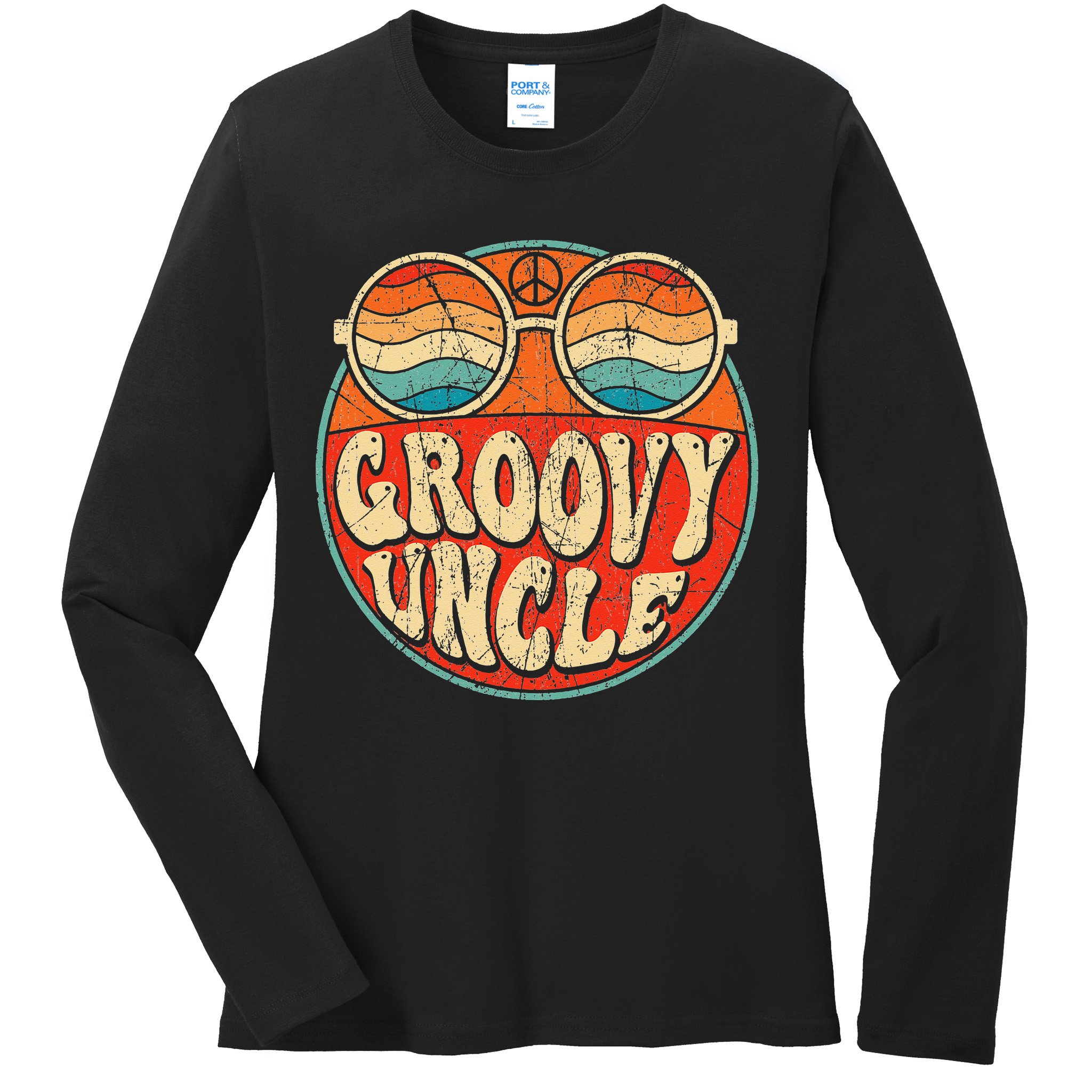 Groovy Uncle 70s Aesthetic Nostalgia 1970's Retro Uncle Ladies Long Sleeve Shirt