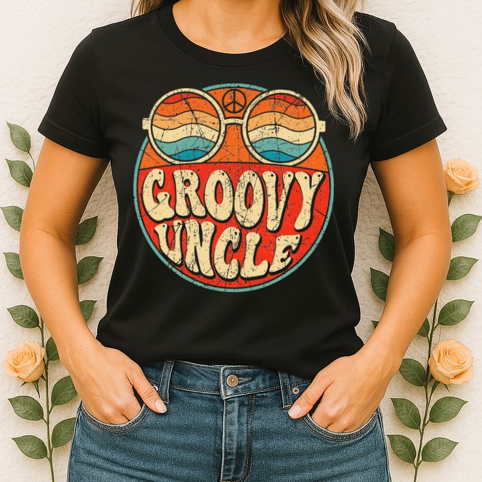 Groovy Uncle 70s Aesthetic Nostalgia 1970's Retro Uncle Womens T-Shirt