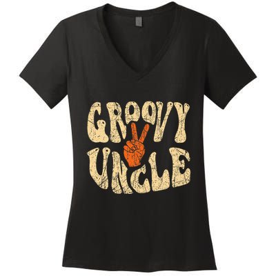 Groovy Uncle 70s Aesthetic Nostalgia 1970S Retro Uncle Women's V-Neck T-Shirt