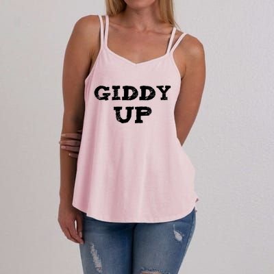 Giddy Up Cow Gift Westren Rodeo Horse Lover Bull Rider Gift Women's Strappy Tank