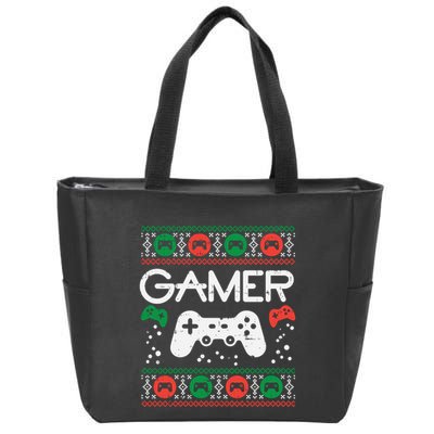 Gamer Ugly Christmas Sweater Retro Video Game Xmas Gift Zip Tote Bag
