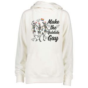 Gay Ugly Christmas Lgbt Pride Holiday Make The Yuletide Gay Dancing Skeleton Womens Funnel Neck Pullover Hood