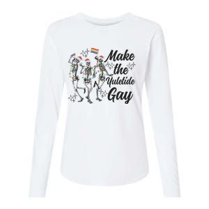 Gay Ugly Christmas Lgbt Pride Holiday Make The Yuletide Gay Dancing Skeleton Womens Cotton Relaxed Long Sleeve T-Shirt