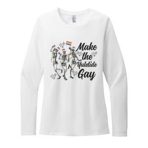 Gay Ugly Christmas Lgbt Pride Holiday Make The Yuletide Gay Dancing Skeleton Womens CVC Long Sleeve Shirt