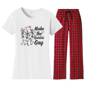 Gay Ugly Christmas Lgbt Pride Holiday Make The Yuletide Gay Dancing Skeleton Women's Flannel Pajama Set