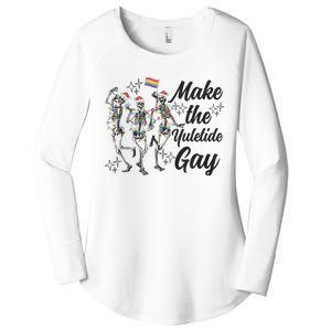 Gay Ugly Christmas Lgbt Pride Holiday Make The Yuletide Gay Dancing Skeleton Women's Perfect Tri Tunic Long Sleeve Shirt