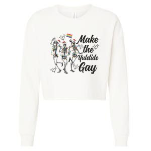 Gay Ugly Christmas Lgbt Pride Holiday Make The Yuletide Gay Dancing Skeleton Cropped Pullover Crew