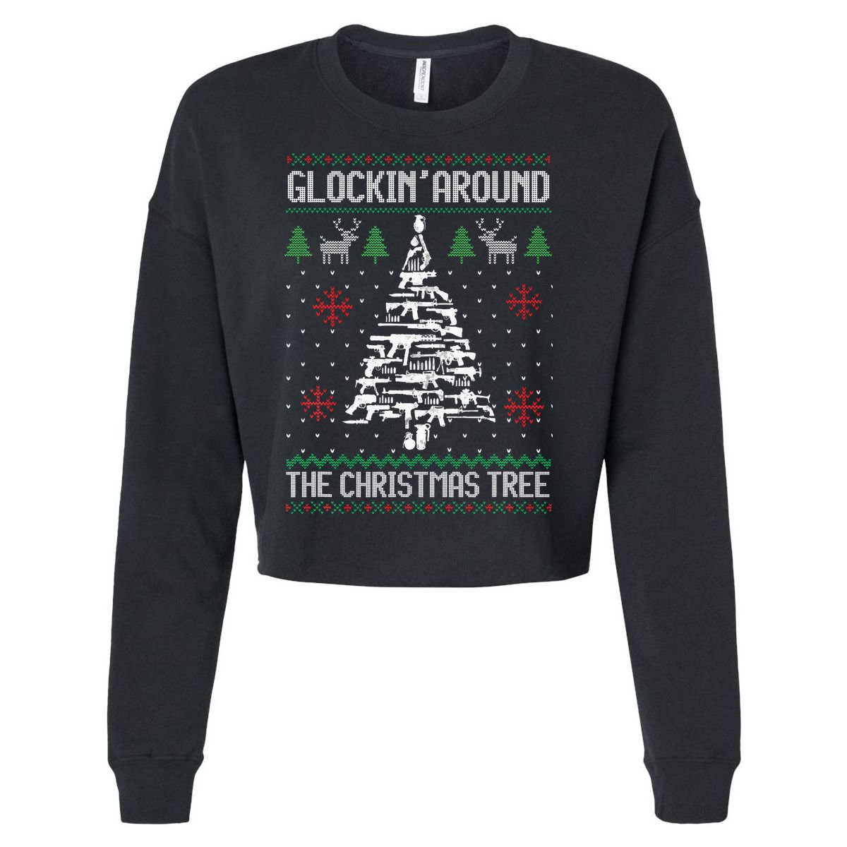 Guns Ugly Christmas Sweaters For Gun Lovers Cropped Pullover Crew
