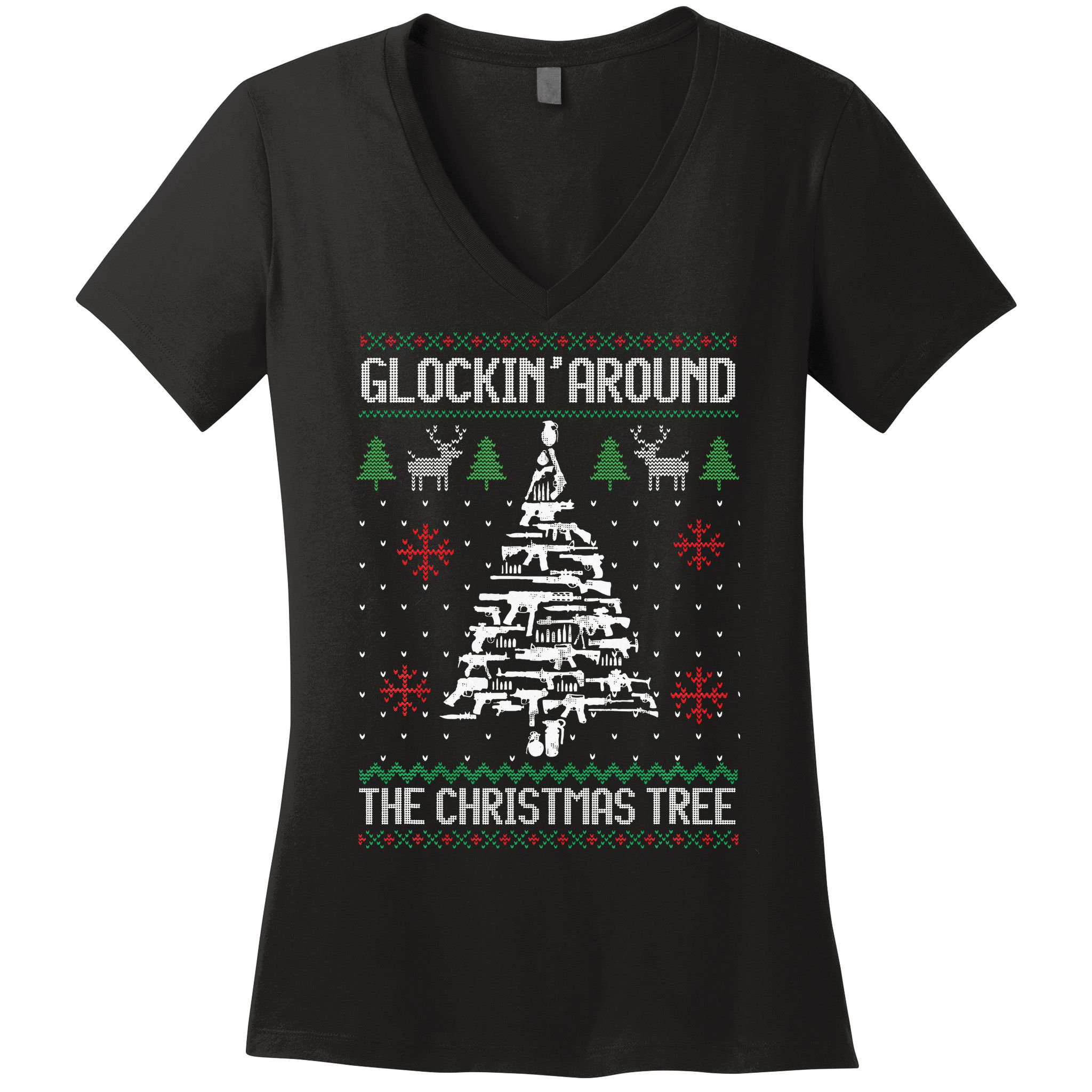 Guns Ugly Christmas Sweaters For Gun Lovers Women's V-Neck T-Shirt