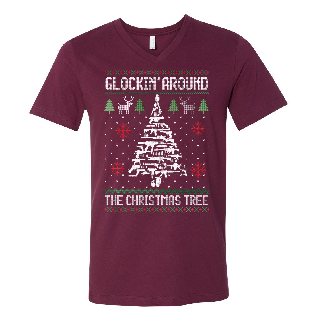 Guns Ugly Christmas Sweaters For Gun Lovers V-Neck T-Shirt