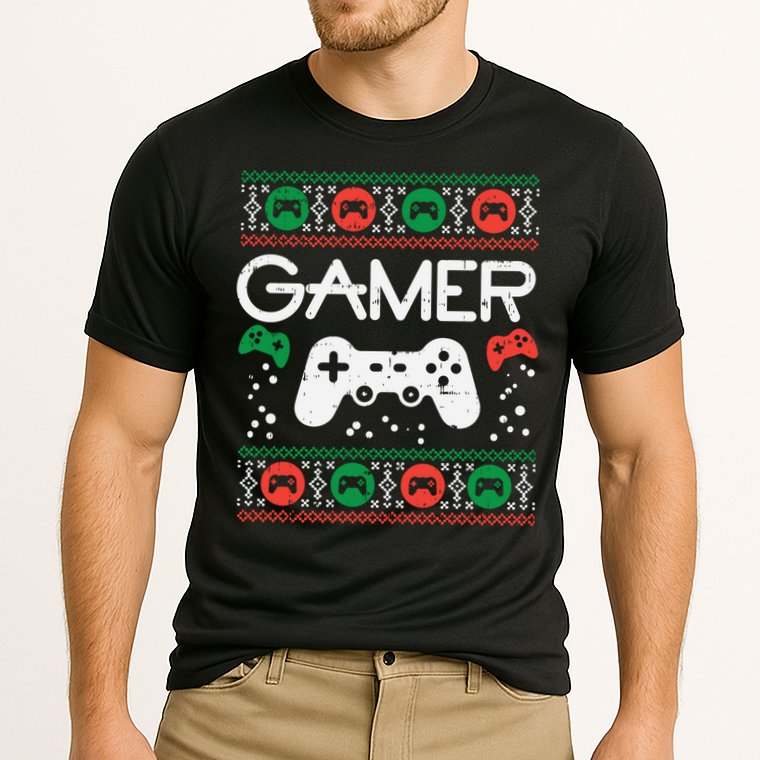 Gamer Ugly Christmas Sweater Retro Video Game Xmas Boys Gift Cooling Performance Crew T-Shirt