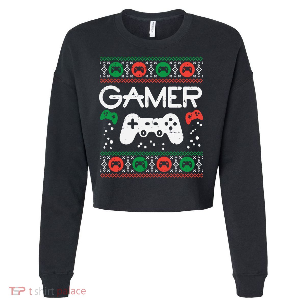 Gamer Ugly Christmas Sweater Retro Video Game Xmas Boys Gift Cropped Pullover Crew