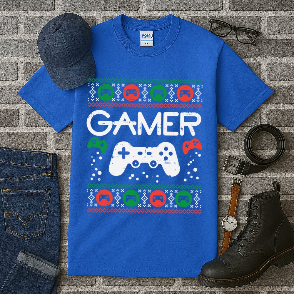Gamer Ugly Christmas Sweater Retro Video Game Xmas Boys Gift Tall T-Shirt