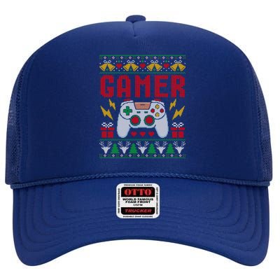 Gamer Ugly Christmas Retro Video Game Xmas Gift High Crown Mesh Back Trucker Hat