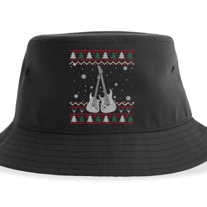 Guitar Ugly Christmas Pajama Funny Gifts Music Lover   Sustainable Bucket Hat