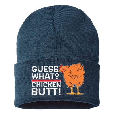 Guess What? Chicken Butt! Funny Joke Sustainable Knit Beanie