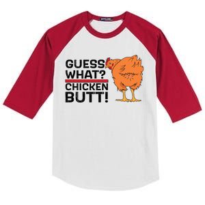 Guess What? Chicken Butt! Funny Joke Kids Colorblock Raglan Jersey