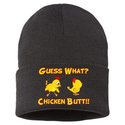 Guess What Chickenbutt? Chicken Graphic Butt Sustainable Knit Beanie