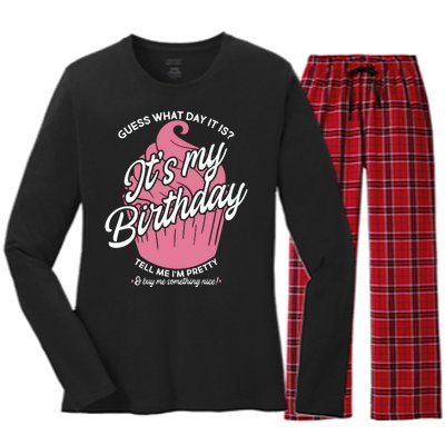 Guess What Day It Is? It's My Birthday Tell Me I'm Pretty Women's Long Sleeve Flannel Pajama Set 